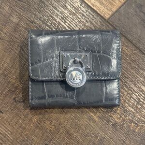 Michael Kors Black Croc-Embossed Wallet with Silver Logo